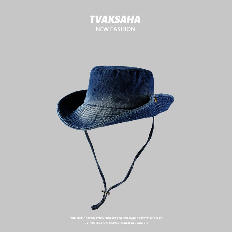 流行帽子|帽子2024新款復古風日系牛仔漁夫帽百搭水洗大卷邊春秋戶外登山帽「C4268」24.08-2