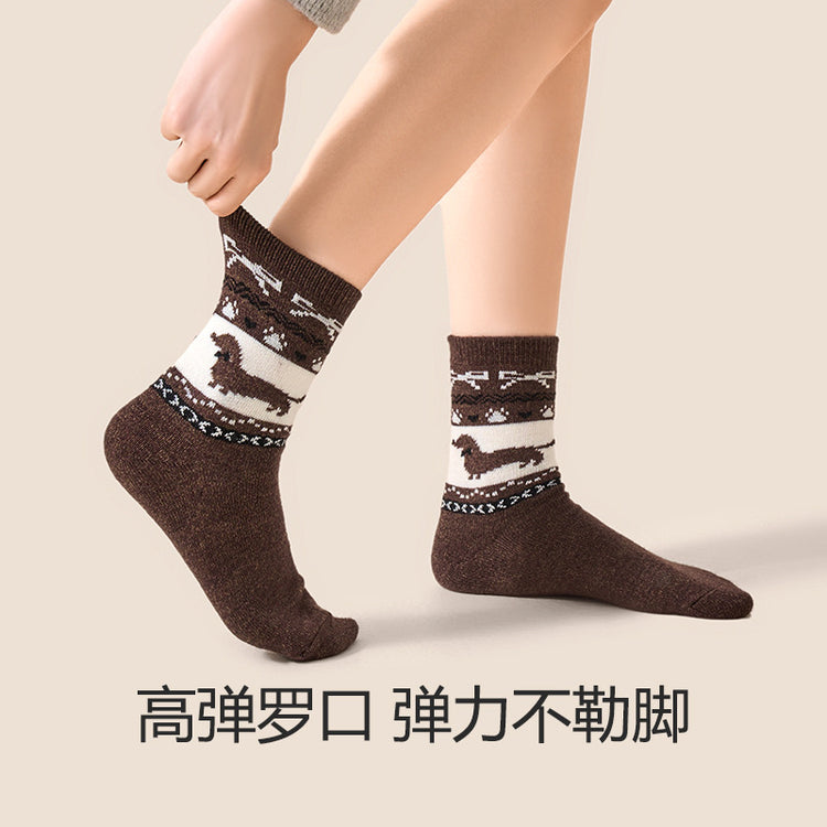 女襪|復古費爾島襪子女彈力軟糯親膚舒適中筒襪加厚保暖居家抗寒羊絨襪「DJ2009」24.12-3
