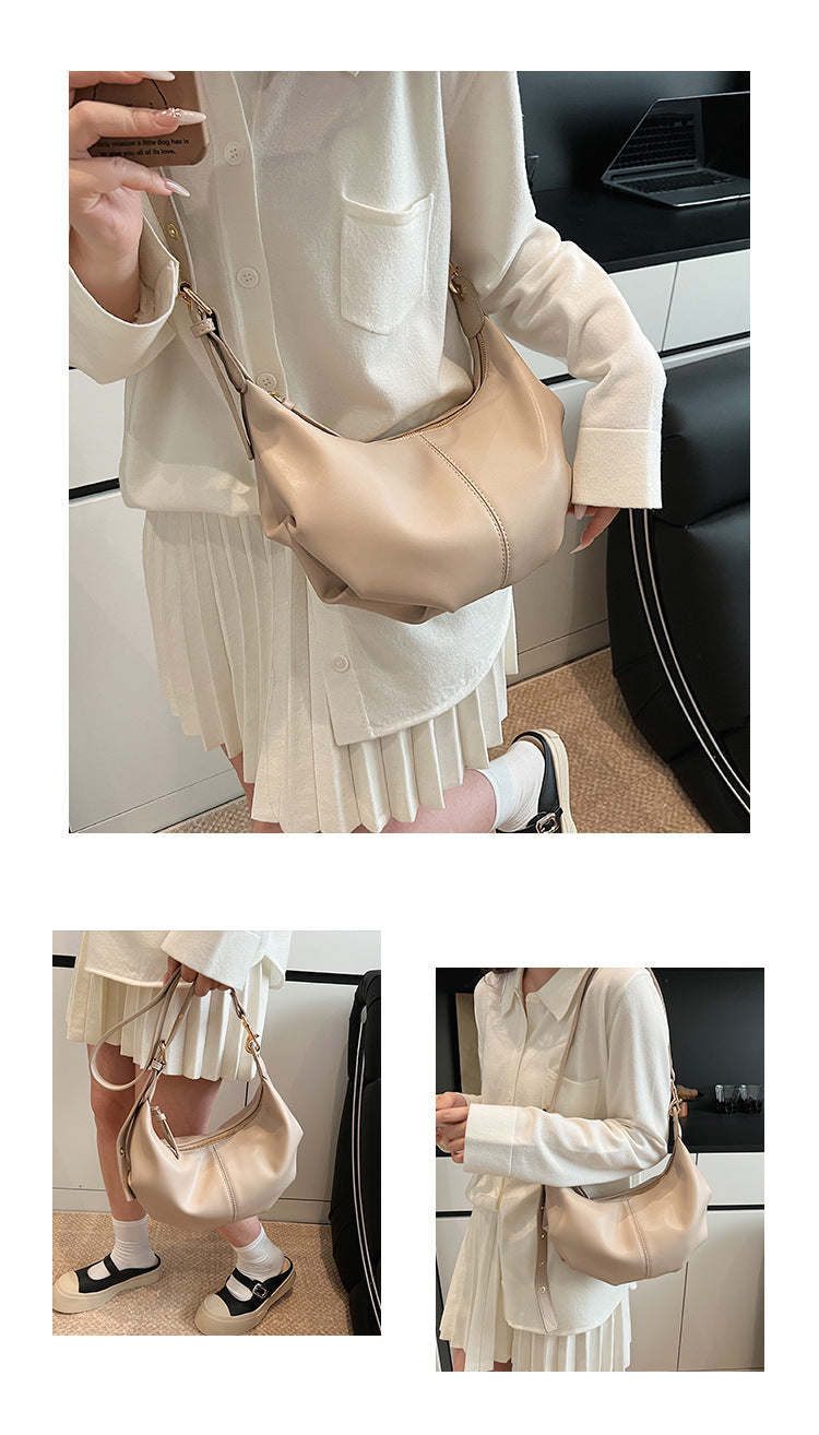 日韓流行|軟皮大容量餃子包女2025新款斜挎大包韓版百搭通勤單肩包「9614#」25.06-2