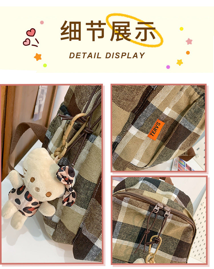 致青春|文藝格紋雙肩包日系ins簡約背包秋冬款校園背包百搭高中學生書包「0767-127」25.01-2