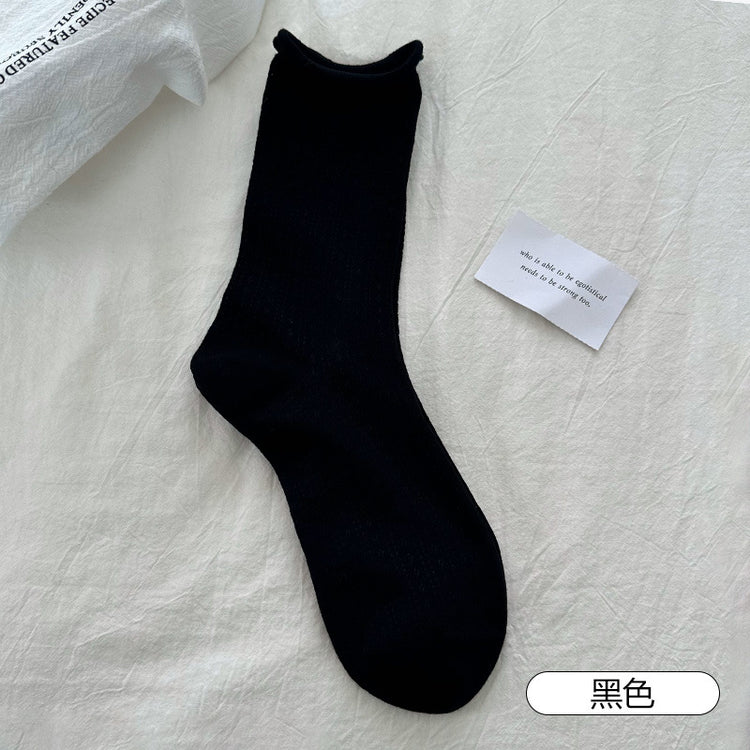 女襪|灰色襪子女夏季薄款網眼透氣中筒襪miu系配瑪麗珍彈力無骨堆堆襪「YJ24126」25.04-4