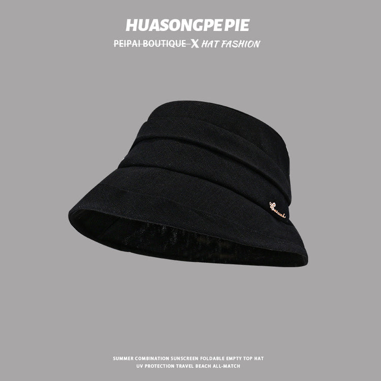 流行帽子|褶皺漁夫帽夏季氣質百搭遮陽帽防曬遮臉棉麻防曬帽卷邊新款太陽帽「C3768」24.03-4