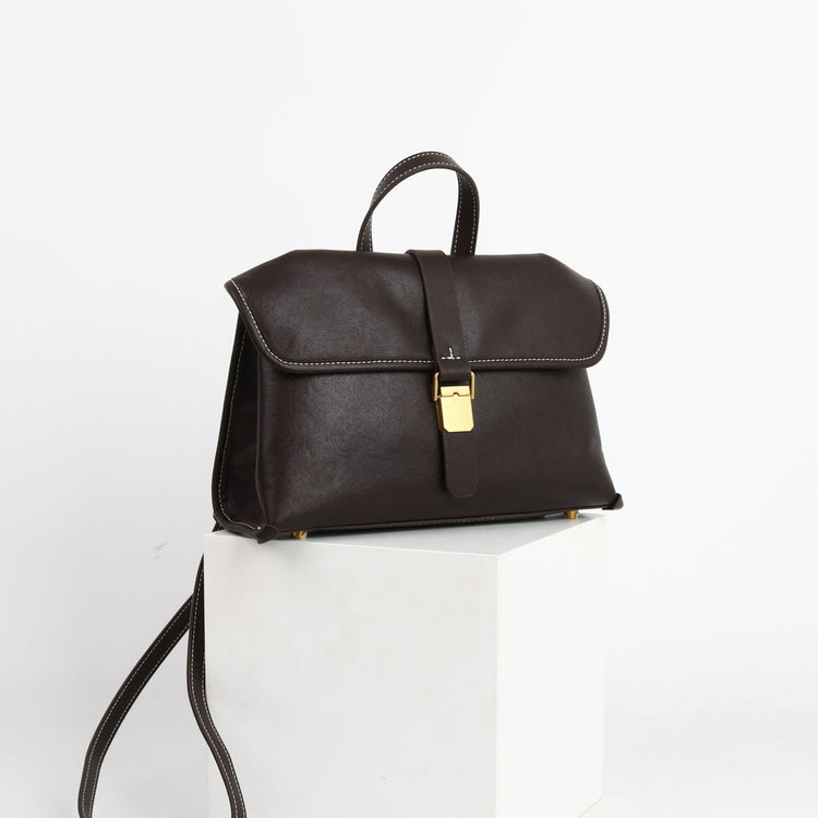 質感真皮|2024新款植鞣頭層牛皮通勤小眾設計隨興郵差包女小挎包單肩斜挎包「6127」24.09-2