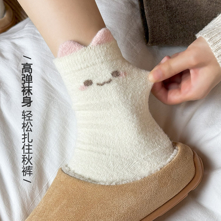 女襪|毛絨襪子女秋冬季日系可愛蓄熱月子襪加絨加厚居家保暖睡眠中筒襪「XC2160」24.11-1
