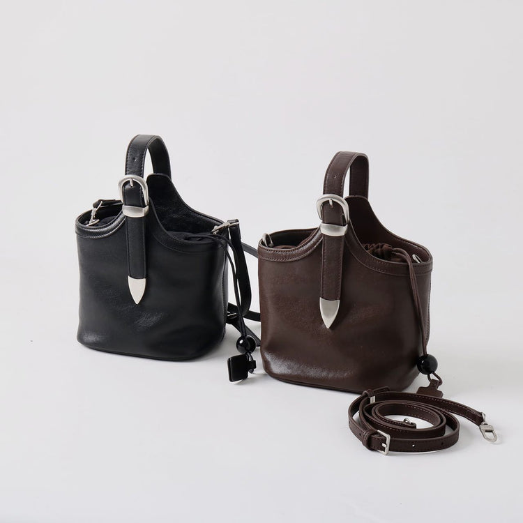 質感真皮|秋冬新款新中式復古水桶包女歐洲站真皮手提菜籃子包通勤單肩包女「15159」24.11-3