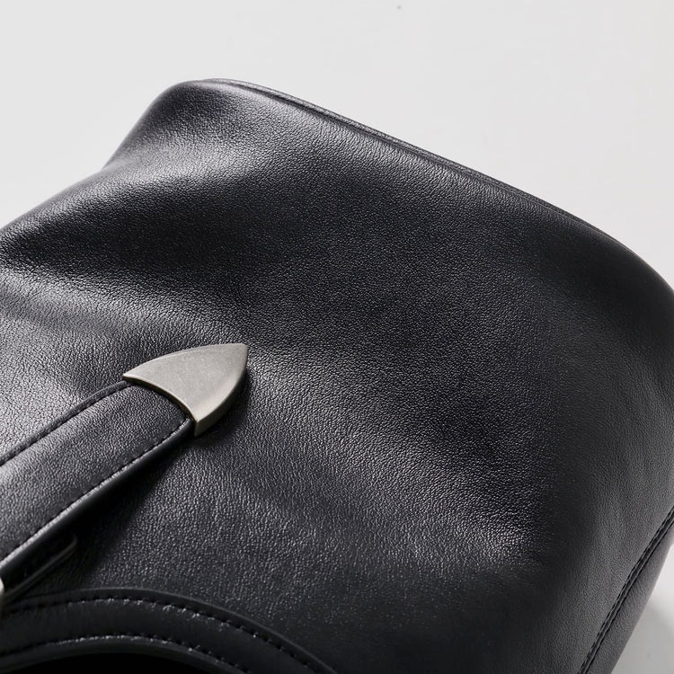 質感真皮|秋冬新款新中式復古水桶包女歐洲站真皮手提菜籃子包通勤單肩包女「15159」24.11-3