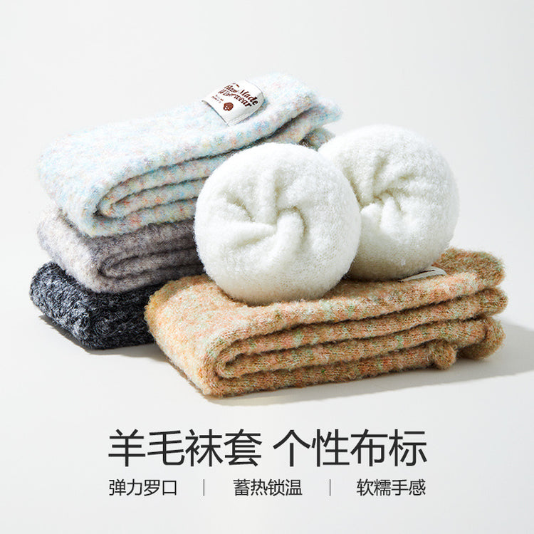 女襪|白色羊絨襪子女彈力羅口蓄熱鎖溫堆堆襪套秋冬季加厚保暖舒適腿套「YM2470」24.12-4