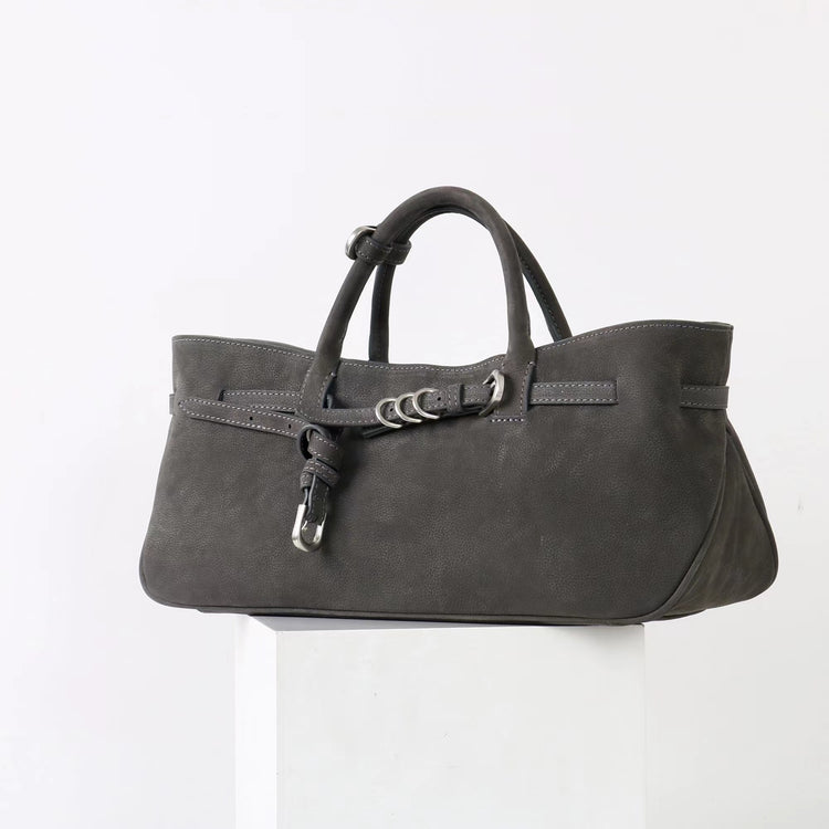 質感真皮|2025新款復古休閒麂皮包通勤百搭極簡皮帶扣設計斜背女小眾托特包「5797」25.09-4