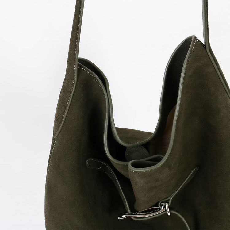 質感真皮|2025新磨砂牛皮托特包hobo腋下包皮帶裝飾餃子水桶包百搭單肩包「6185S」25.11-2