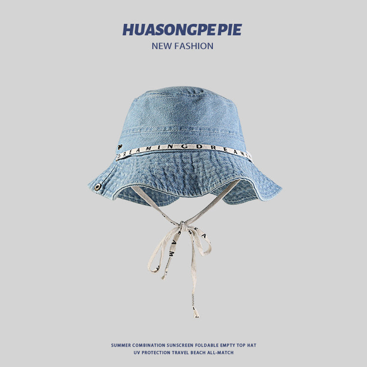 流行帽子|牛仔大帽檐遮陽帽夏季女復古休閒登山帽顯臉小系帶漁夫帽出遊帽子「C4142」24.07-2