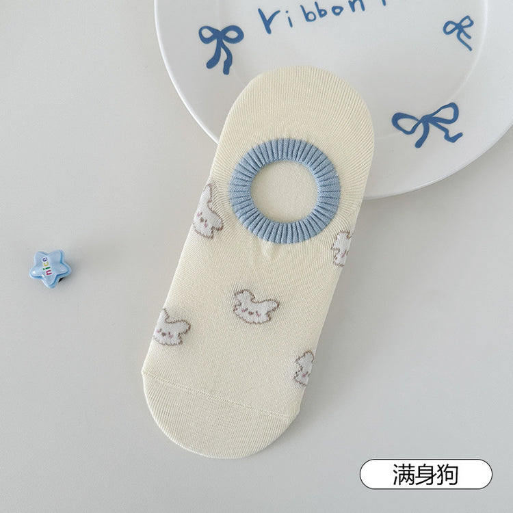 女襪|不掉跟船襪女夏季薄款卡通可愛短襪棉質親膚吸汗透氣淺口隱形襪「QP2503」25.04-3