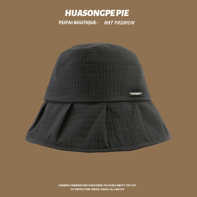 流行帽子|帽子夏季新款大帽檐遮臉方格QIA裙擺漁夫帽日系簡約時尚防曬帽女「C4068」24.06-3