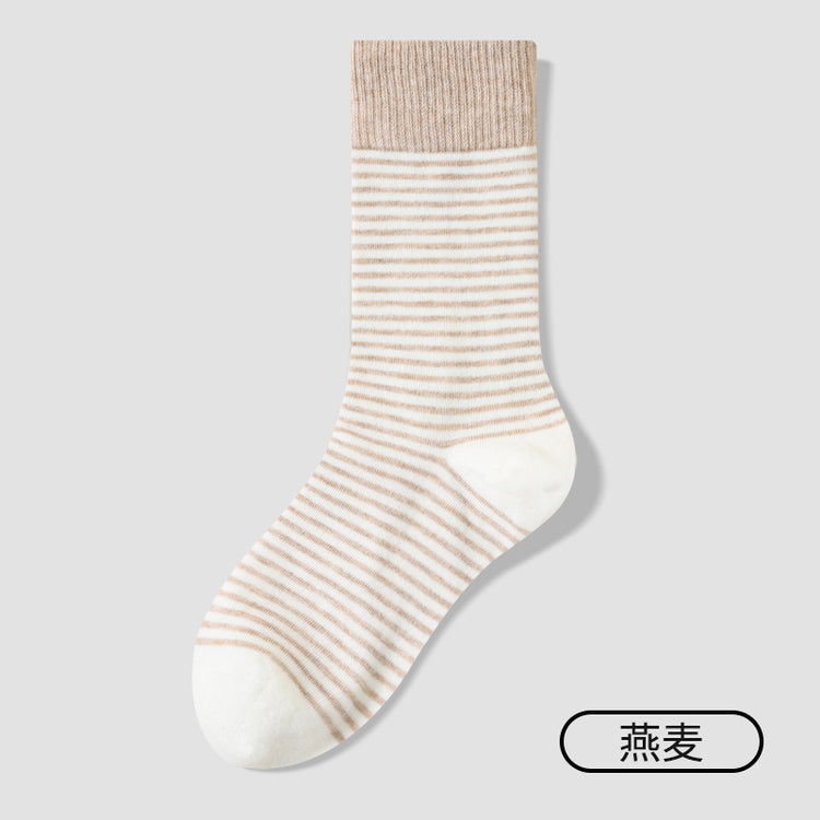 女襪|美利奴羊毛襪子女冬季加厚保暖條紋中筒襪彈力無骨親膚舒適堆堆襪「TY139」25.10-4