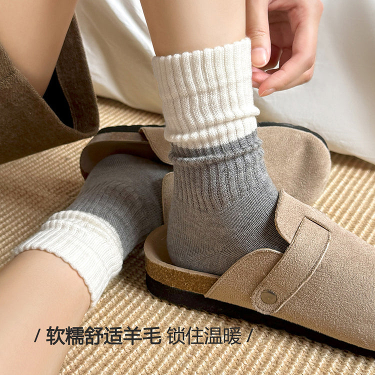 女襪|灰色羊毛襪子女加絨加厚秋冬保暖堆堆襪軟糯親膚彈力舒適睡眠襪「MK4229」24.11-1