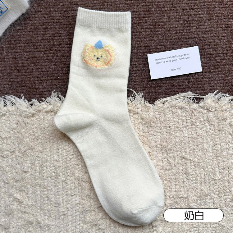 女襪|植絨卡通襪子女ins風彈力親膚舒適中筒襪軟糯吸汗透氣諸暨襪子「YM2460」25.09-1