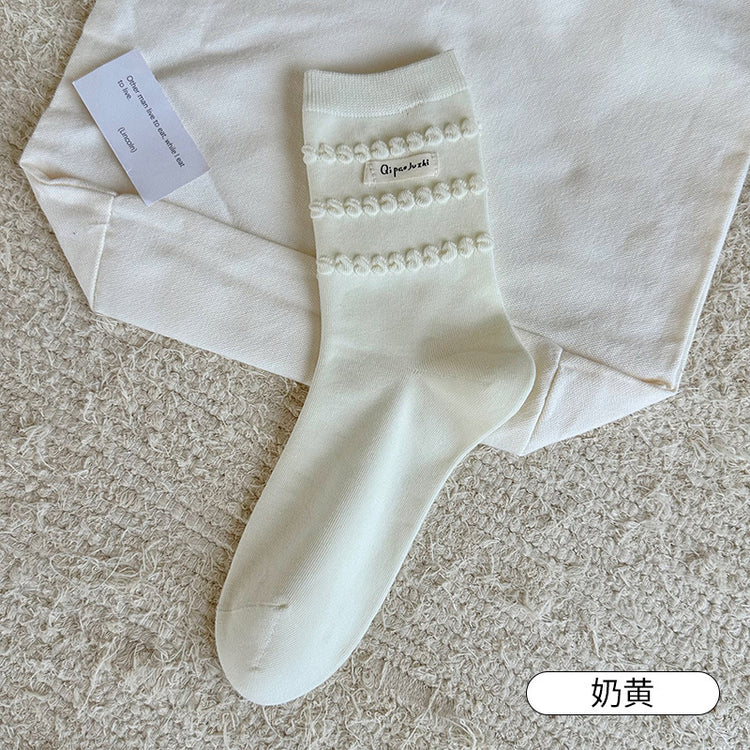 女襪|花邊蛋糕襪口襪子女棉質吸汗透氣彈力無骨中筒襪親膚舒適堆堆襪「QP2533」25.09-1