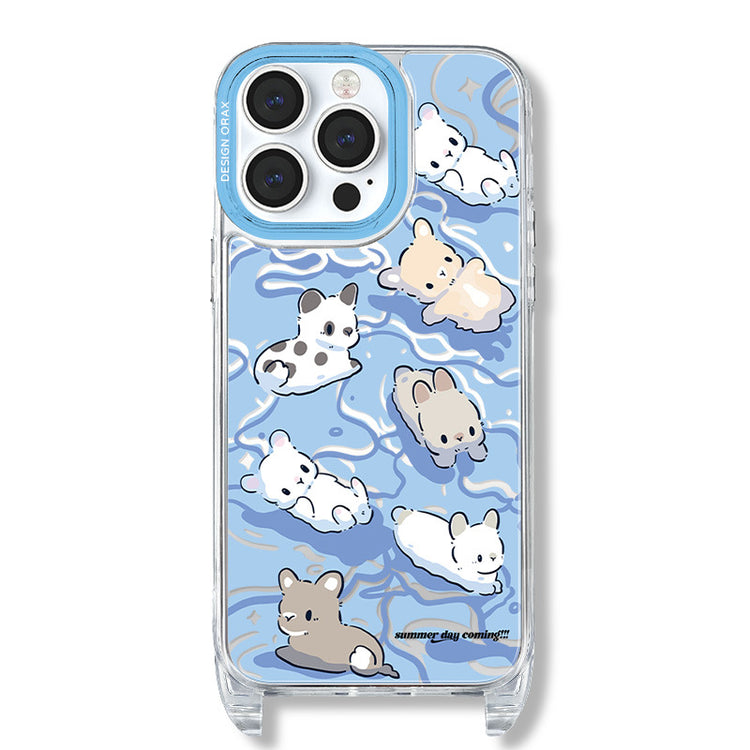 手機殼|iPhone14pro適用12蘋果15手機殼女掛繩鏡面殼11卡通13promax「WL0012」24.07