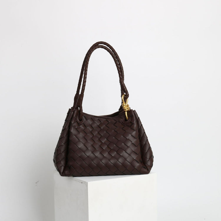 質感真皮|2024年新金屬繩扣真皮編織包降落傘包舒淇同款手提菜籃子大容量「6010#」24.07-1