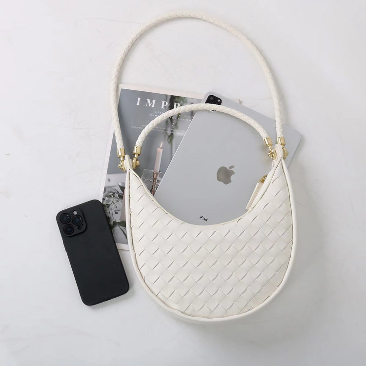 質感真皮|編織半月包Hobo腋下包2025新款百搭單肩大容量女包斜挎手提包「6032」25.02-2