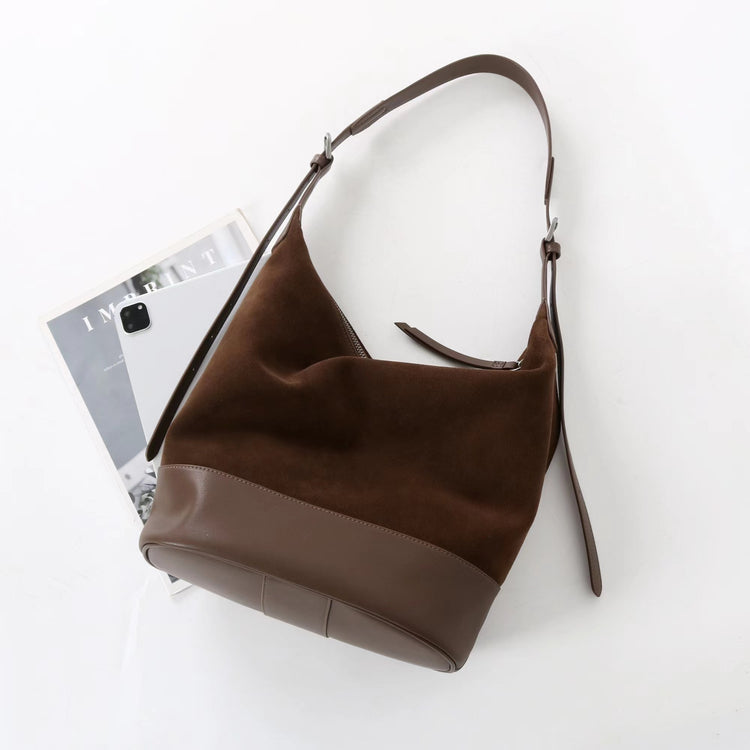 質感真皮|2025年新美拉德高級感輕奢高質感磨砂牛皮大容量水桶包時尚「6173」25.09-2