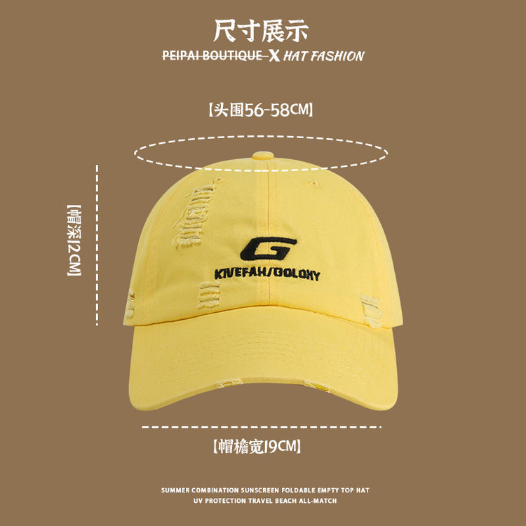 流行帽子|帽子破洞刺繡棒球帽女夏季防紫外線顯臉小遮陽帽戶外騎行鴨舌帽男「C4101」24.06-4