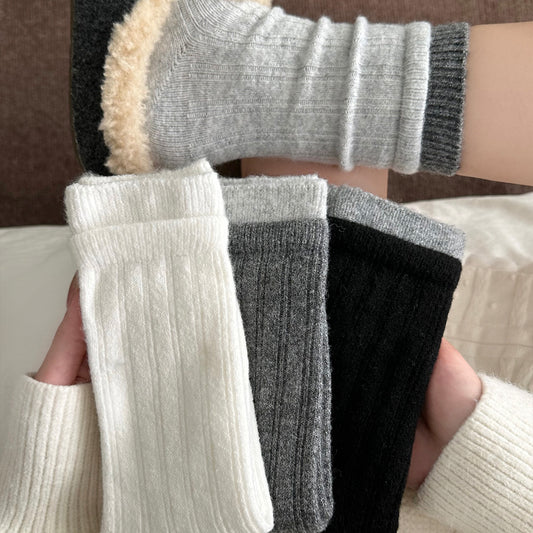 女襪|襪子女士撞色雙羅口親膚舒適堆堆襪蓄熱鎖溫保暖美利奴羊毛襪「MK5179」25.11-1