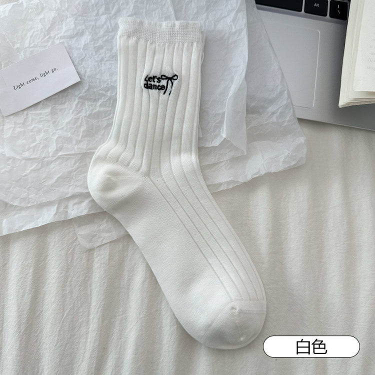 女襪|灰色堆堆襪子女春夏季薄款字母刺繡彈力中筒襪棉質吸汗透氣堆堆襪「W0116」25.03-4