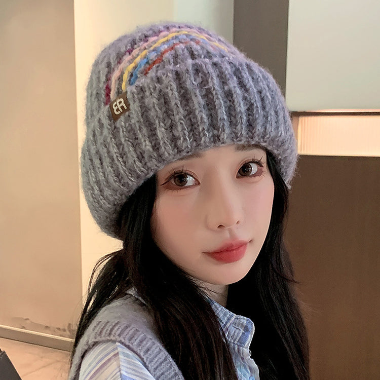 流行帽子 | 秋冬毛線帽子女保暖百搭彩虹針織帽學生戶外防寒套頭帽護耳冷帽男「C5506」25.08-4