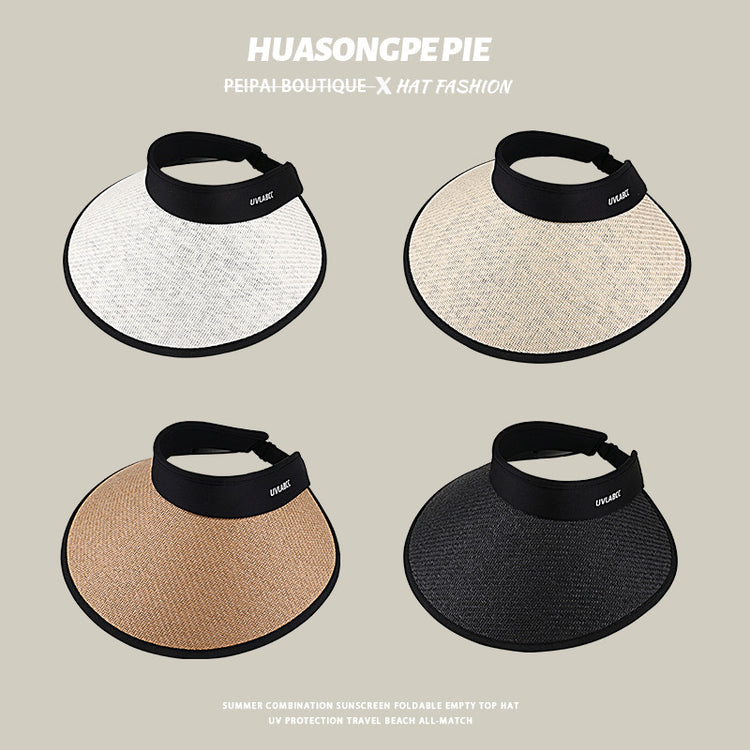 流行帽子|黑膠加大加寬帽簷空頂帽可折疊百搭夏季防曬帽騎行防紫外線太陽帽「C3732」24.03-2