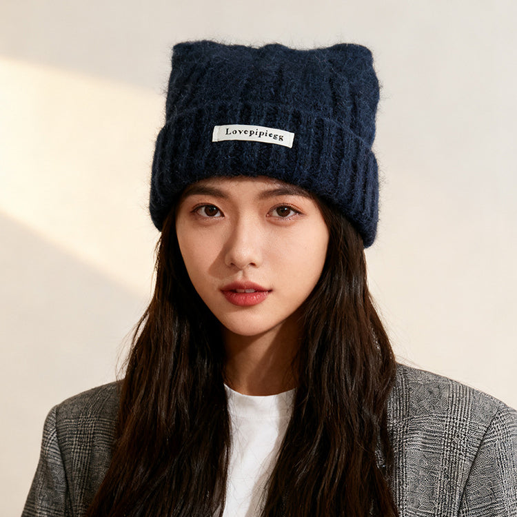 流行帽子|貓耳朵帽子女秋冬韓系大頭圍可愛保暖針織帽護耳顯臉小毛線冷帽潮「C5838」25.11-3
