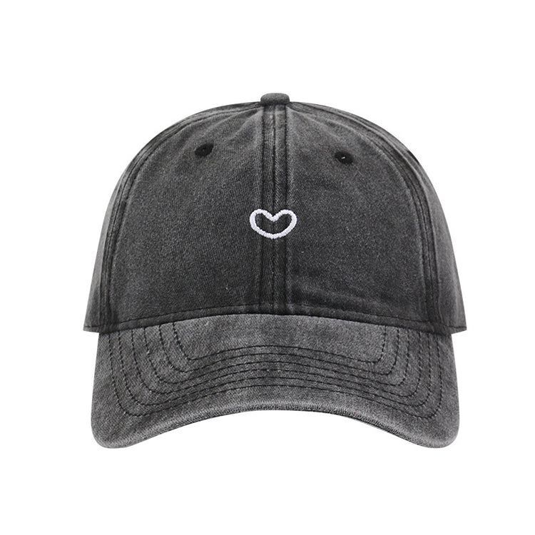 流行帽子|外貿跨境水洗做舊軟頂帽子女愛心刺繡鴨舌帽新款棒球帽男遮陽帽潮「C2506」25.09-3