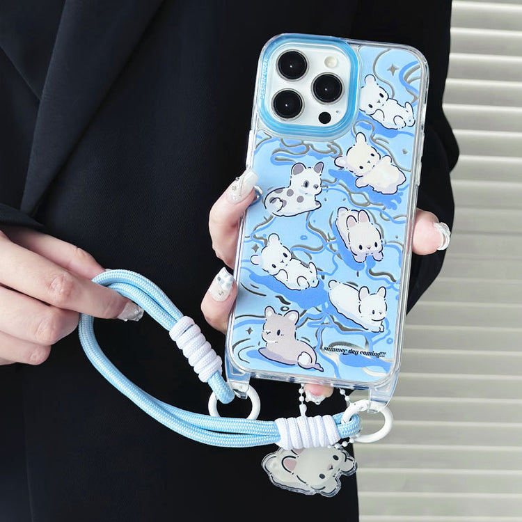 手機殼|iPhone14pro適用12蘋果15手機殼女掛繩鏡面殼11卡通13promax「WL0012」24.07