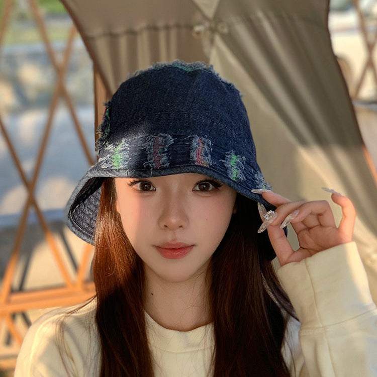 流行帽子|彩邊牛仔漁夫帽女春夏百搭韓版高品質做舊遮陽帽嘻哈街頭盆帽防曬「C3685」24.02-2