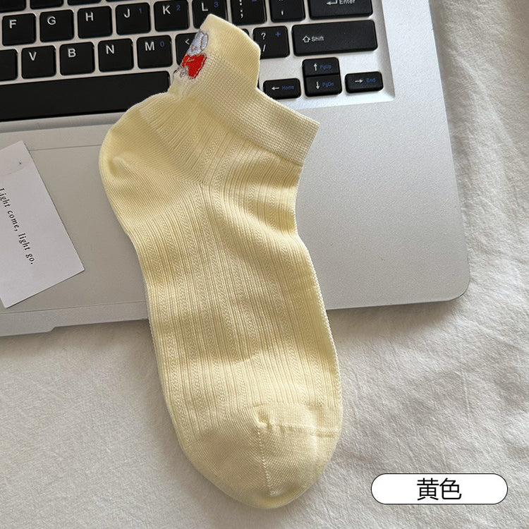 女襪|灰色襪子女後跟提耳防磨護踝短襪後跟精緻刺繡棉質親膚舒適休閒襪「MYH20253」25.04-3