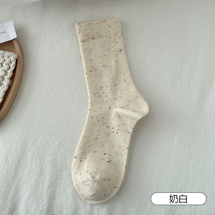 女襪|堆堆襪子女春夏季新款點子紗月子襪棉質親膚吸汗透氣彈力中筒襪「FM2502」25.03-1