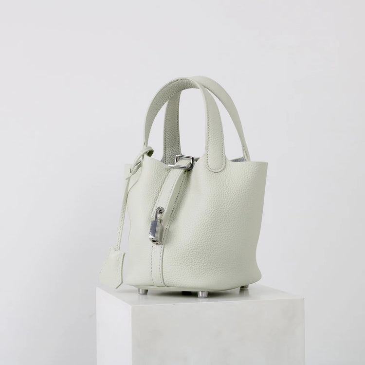 質感真皮|2025年新款時尚軟牛皮水桶包togo頭層牛皮h家菜籃子百搭通勤手提包「80900」25.04-4