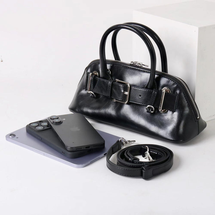 質感真皮|2025新款百搭手提包時尚優雅肩斜背包韓國小眾手提保齡球包包「6717」25.07-2