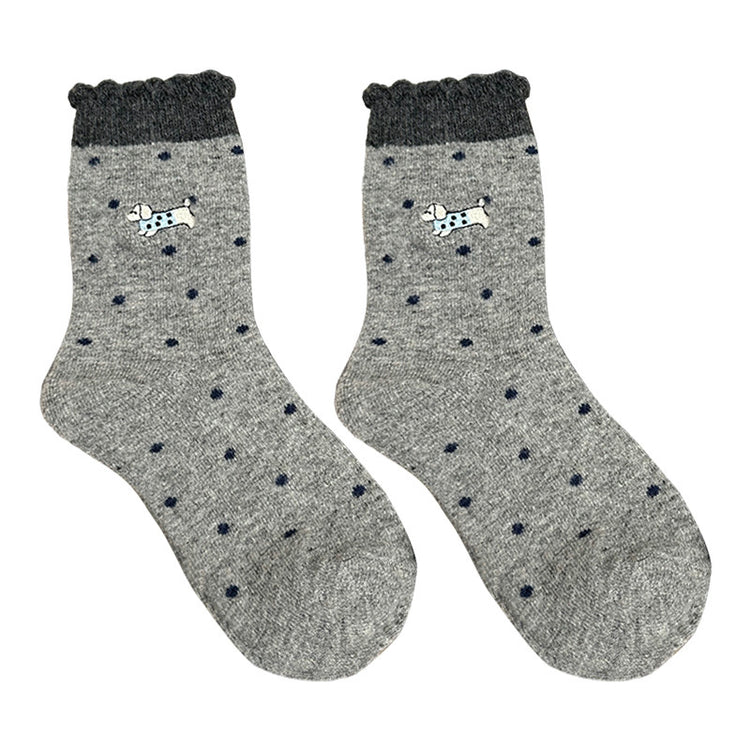 女襪|羊毛襪子女秋冬加厚保暖卡通刺繡毛中筒襪韓系ins潮花邊堆堆襪「AM25122」25.12-2