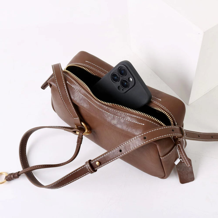 質感真皮|2025新款時尚軟牛皮枕頭包時尚百搭單肩斜背包高級感小眾設計腋下包「7059」25.09-4