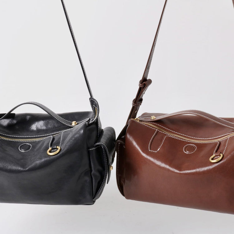 質感真皮|秋冬新款頭層水晶植鞣牛皮無性別復古手提相機包大容量單肩斜背包「155M」24.11-2