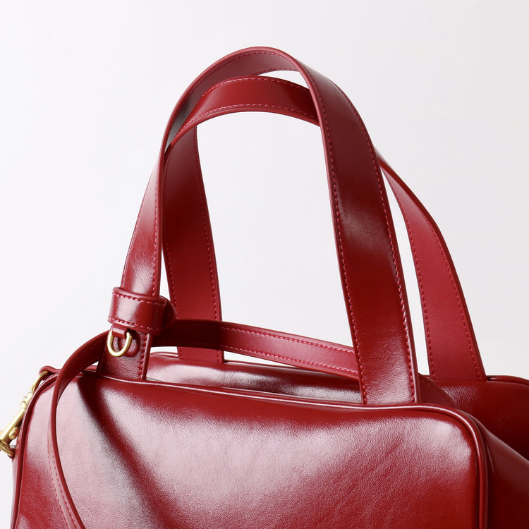 質感真皮|2025新款時尚牛皮手柄保齡球波士頓手提包小眾設計休閒百搭斜背包「8566」25.09-2