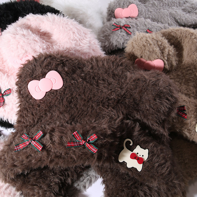 流行帽子|可愛小熊耳朵貓咪蝴蝶結帽子女秋冬加厚保暖毛絨帽護耳針織雷鋒帽「C5591」25.09-2