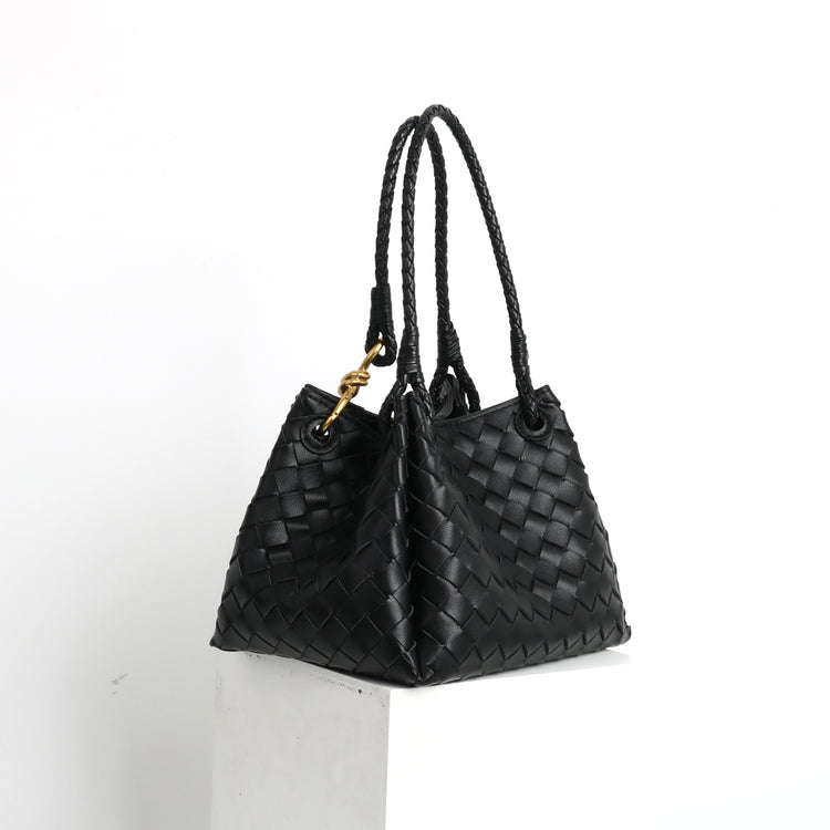 質感真皮|2024年新金屬繩扣真皮編織包降落傘包舒淇同款手提菜籃子大容量「6010#」24.07-1