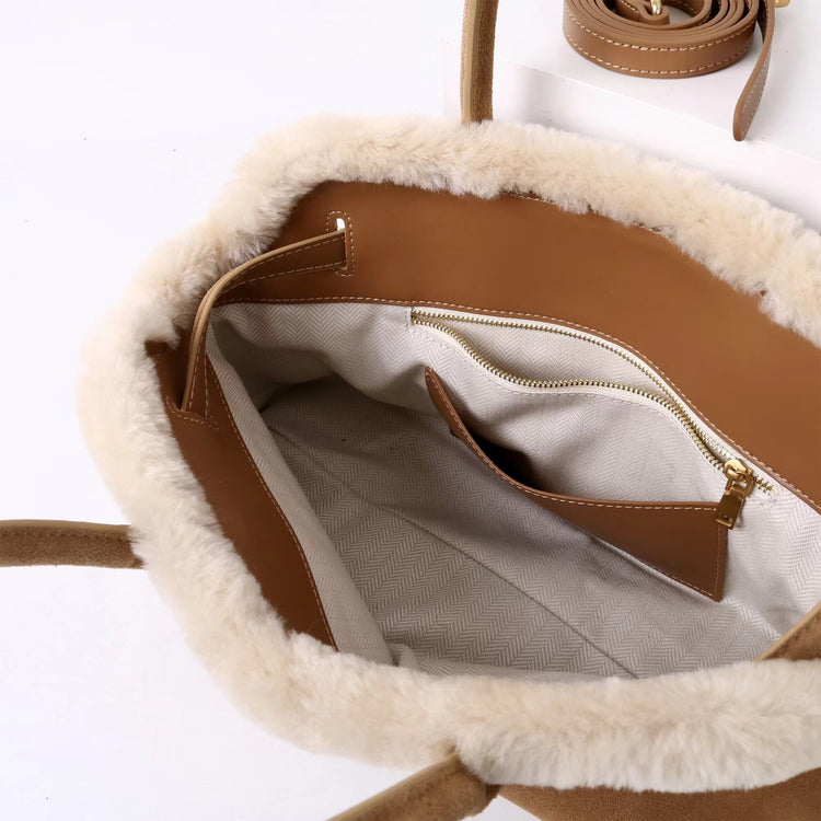 質感真皮|2025新款復古磨砂毛絨拼接手提包大容量通勤腋下包女包包小眾設計「8358」25.11-3