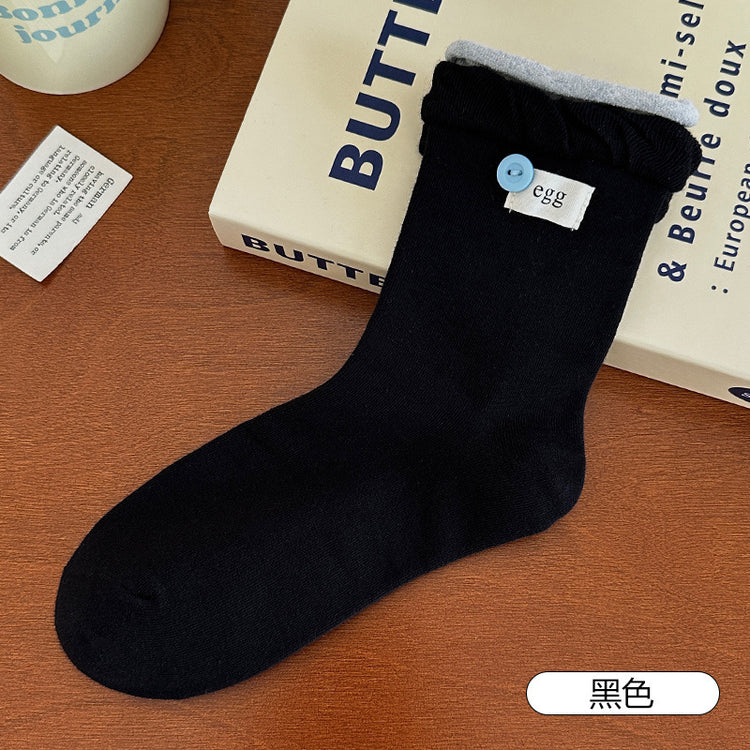 女襪|拼色雙羅口襪子女棉質吸汗透氣彈力中筒襪柔軟親膚舒適襪子「DJ3020」25.07-5