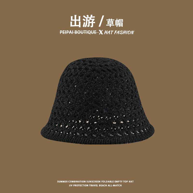 流行帽子|草帽編織女可折疊沙灘帽夏季鏤空透氣水桶帽甜美海邊遮陽帽子批發「C3748」24.03-4