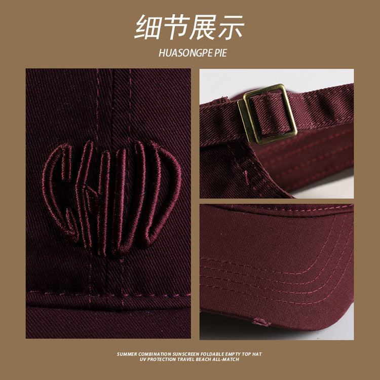 流行帽子|帽子防曬帽夏季女新款立體刺繡CHVD字母純色寬檐百搭遮臉棒球帽潮「C4065」24.06-3