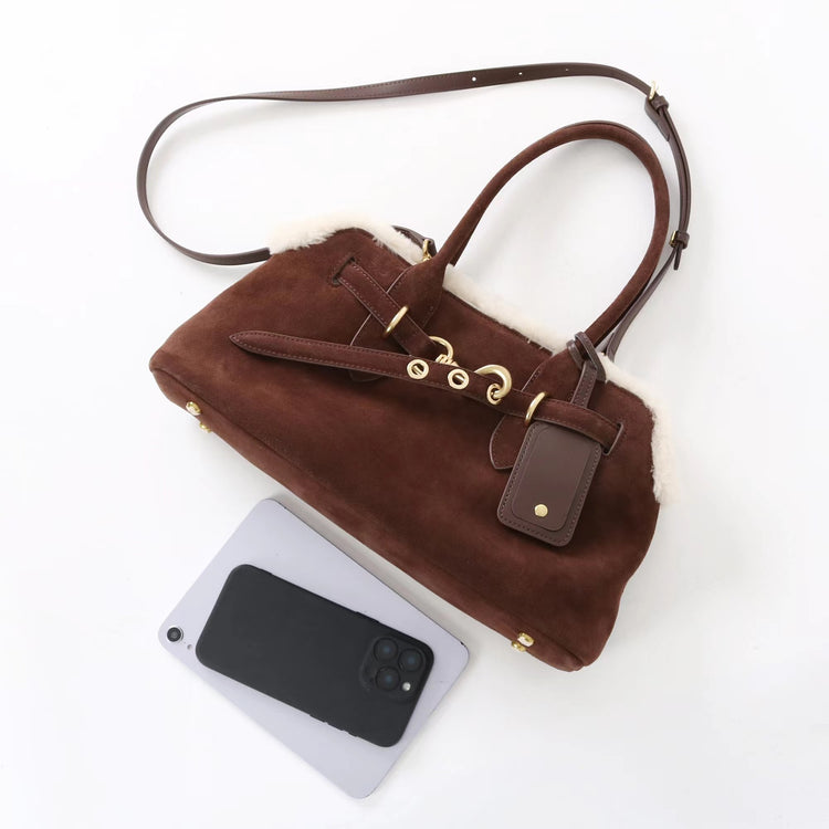 質感真皮|2025新款復古磨砂毛絨拼接手提包大容量通勤腋下包女包包小眾設計「8358」25.11-3