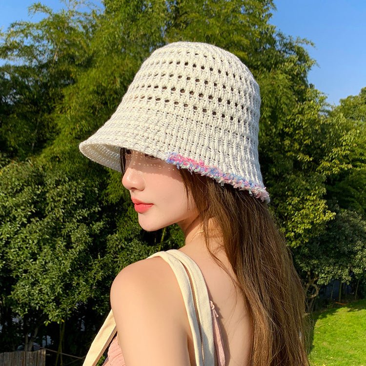 流行帽子|帽子新款夏季碎花邊鏤空漁夫帽透氣甜美百搭防曬帽海邊沙灘遮陽帽「C3821」24.04-3