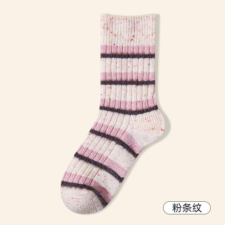 女襪|羊毛襪子女點子紗加厚保暖親膚舒適堆堆襪秋冬拼色條紋彈力中筒襪「YJ8022」24.12-5